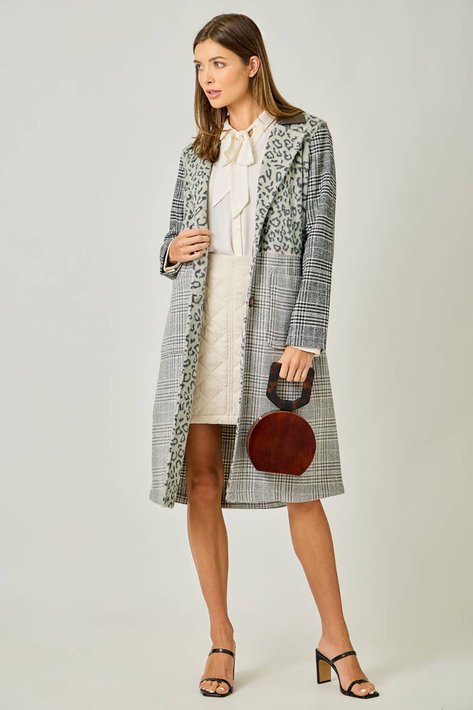 61271 Mixed Media Long Coat: Grey Mix / Small