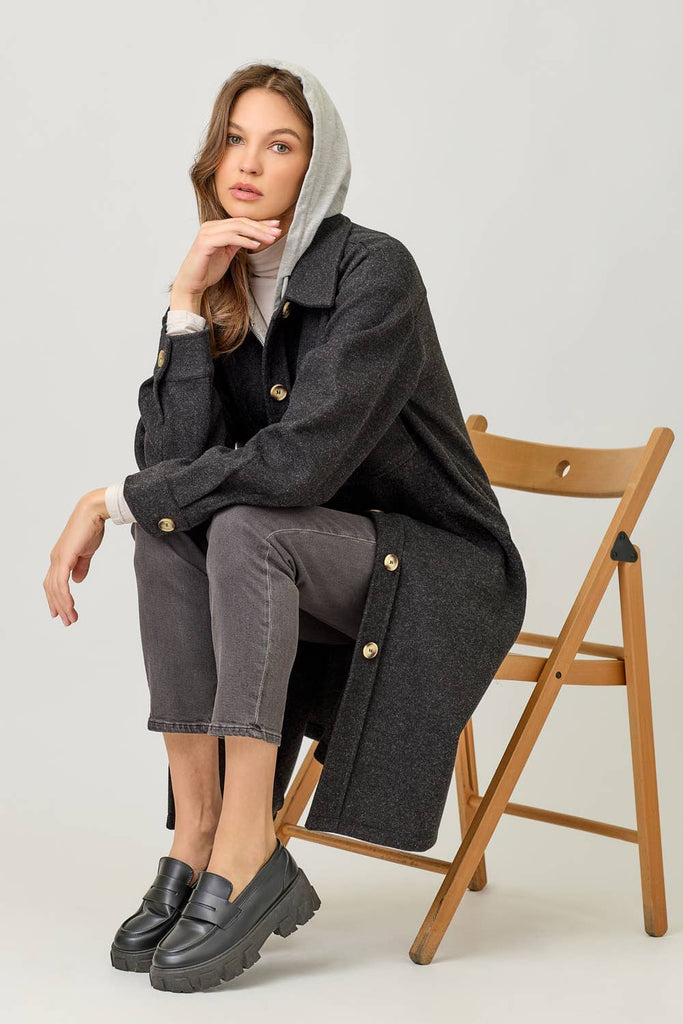 60737 Twofer Hoodie Solid Coat: Black / Small