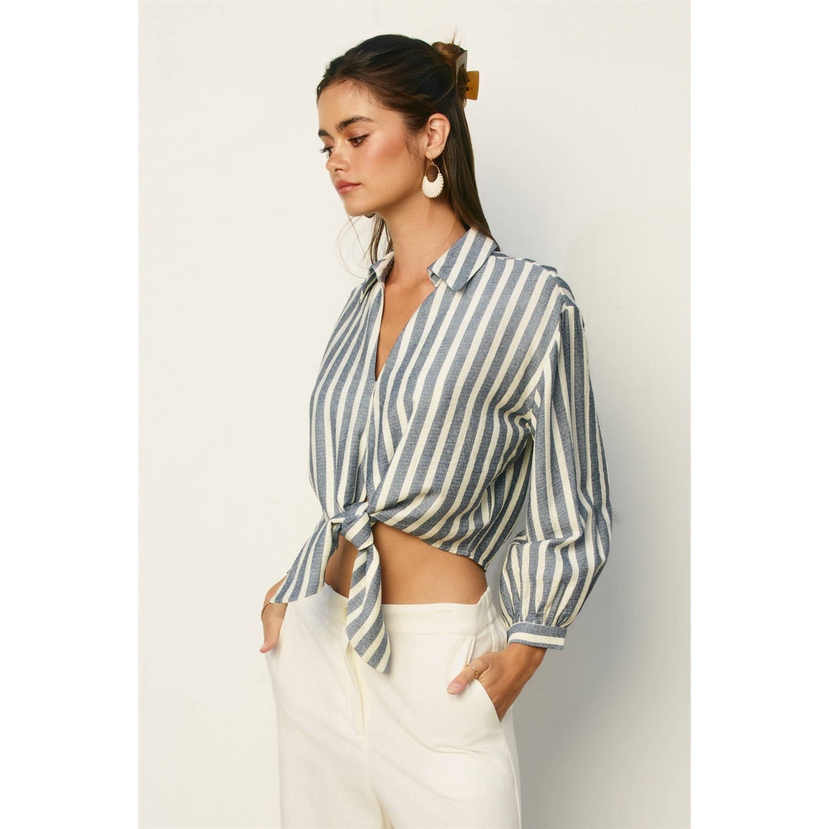 Saltwater Stripe Knot Front Shirt: CHAMBRAY STRIPE / S-M-L(2-2-2)