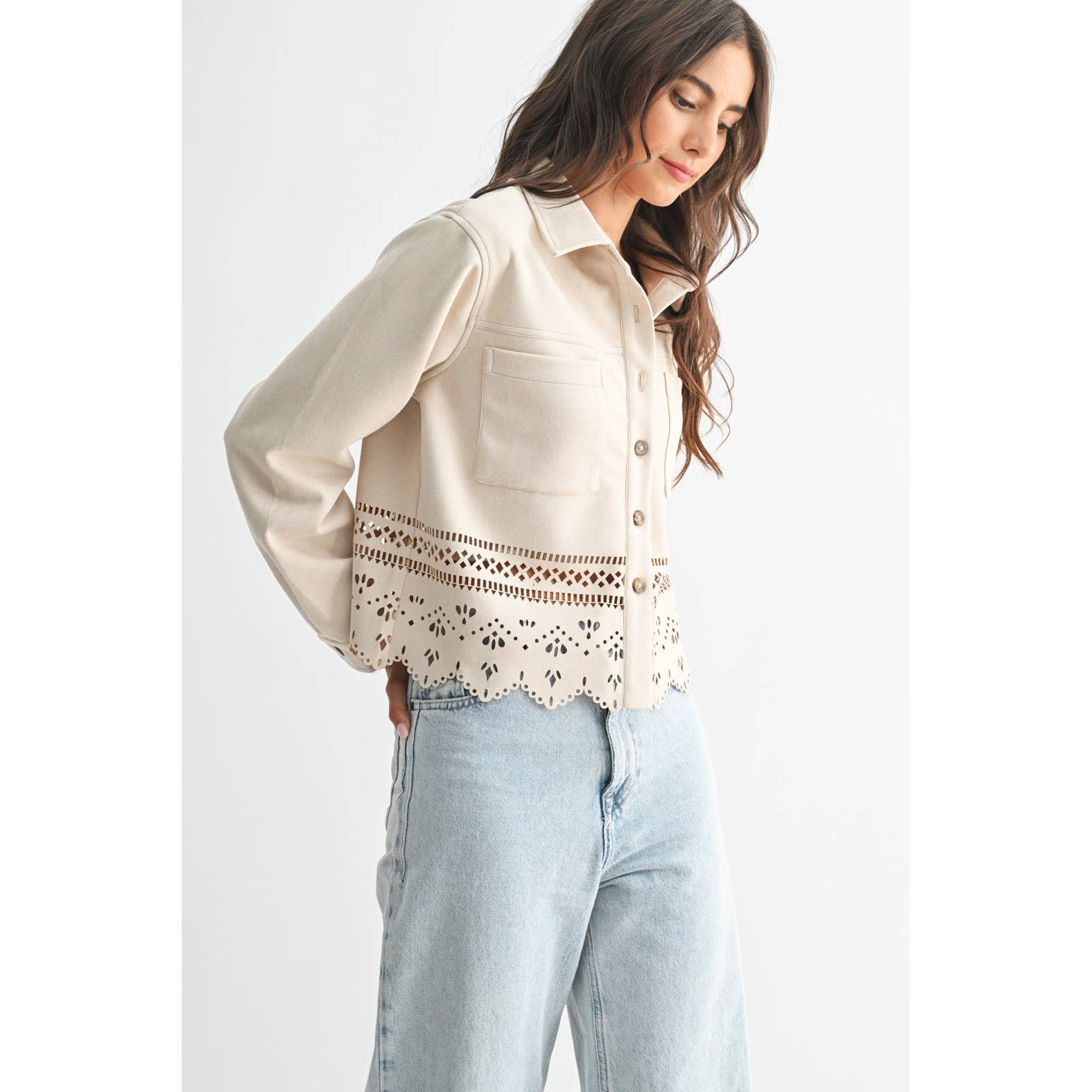 LASERCUT DETAILING JACKET: STONE / S-M-L(3-2-1)