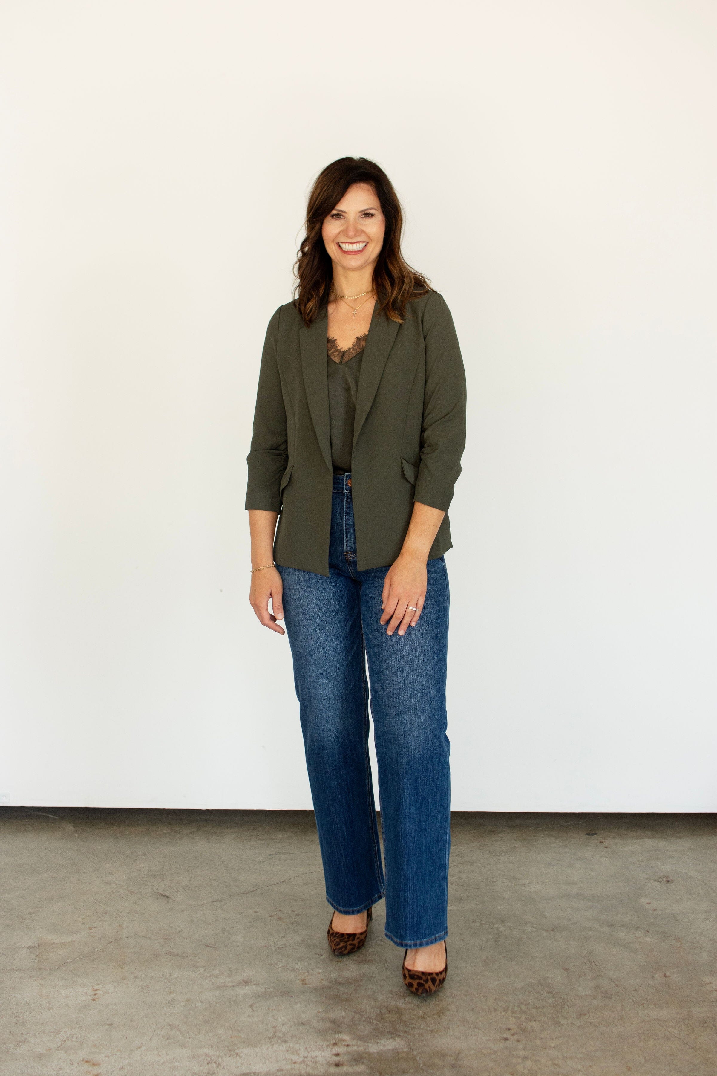Olive 3/4 Sleeve Tailored Blazer | Versatile Work-to-Weekend Fit