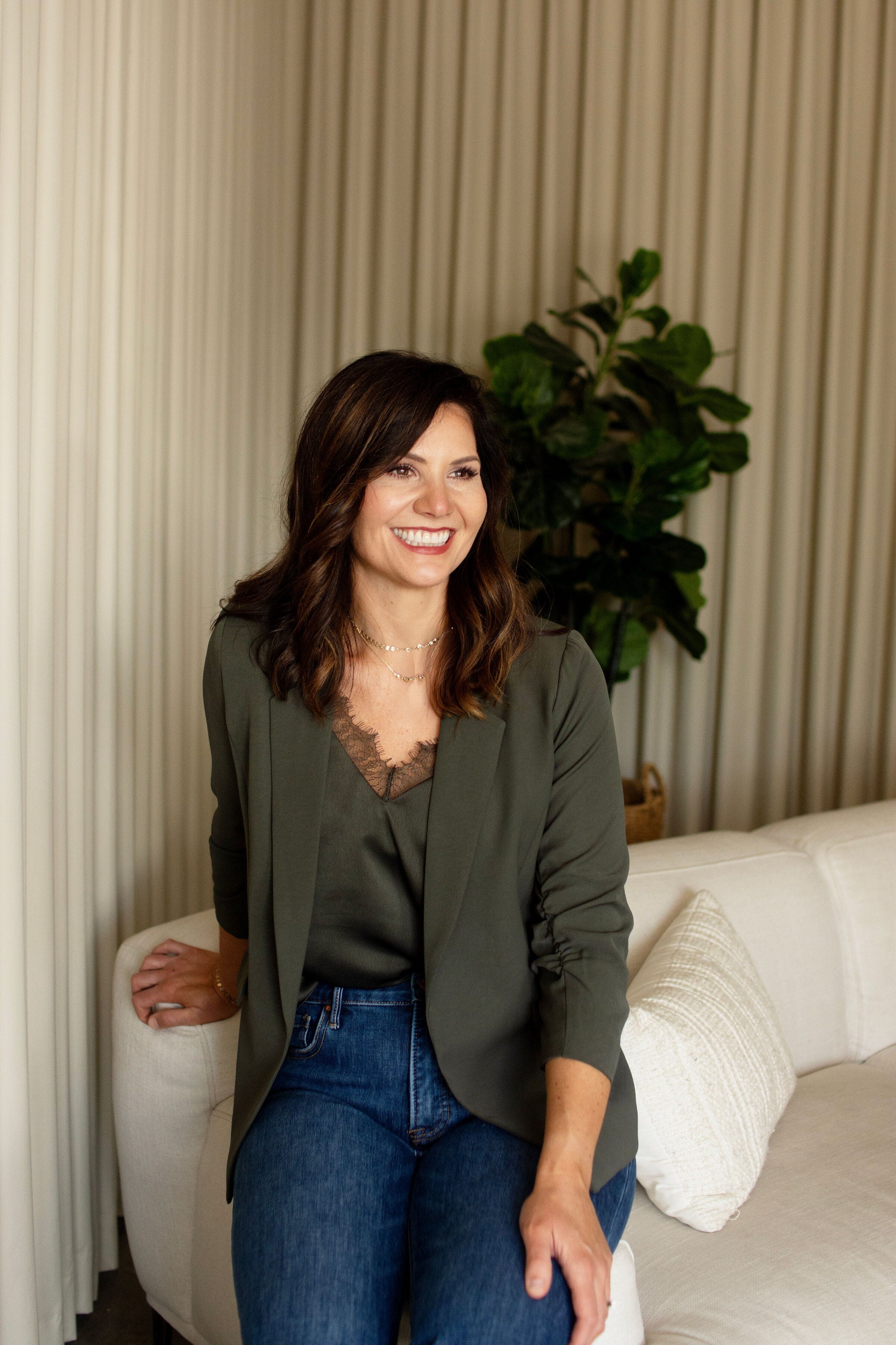 Olive 3/4 Sleeve Tailored Blazer | Versatile Work-to-Weekend Fit