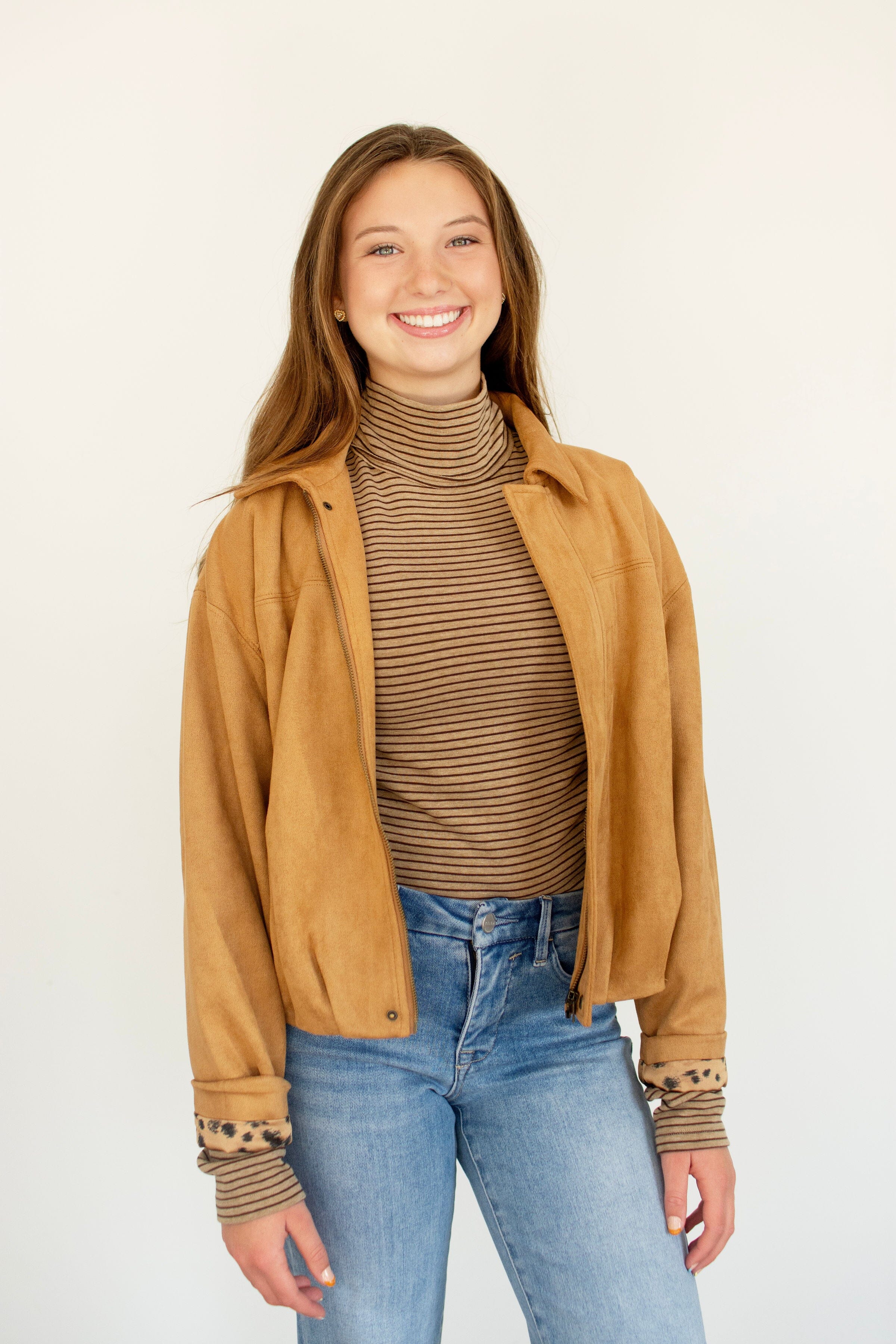 Luxe Faux Suede Gathered Hem Cropped Jacket - Camel