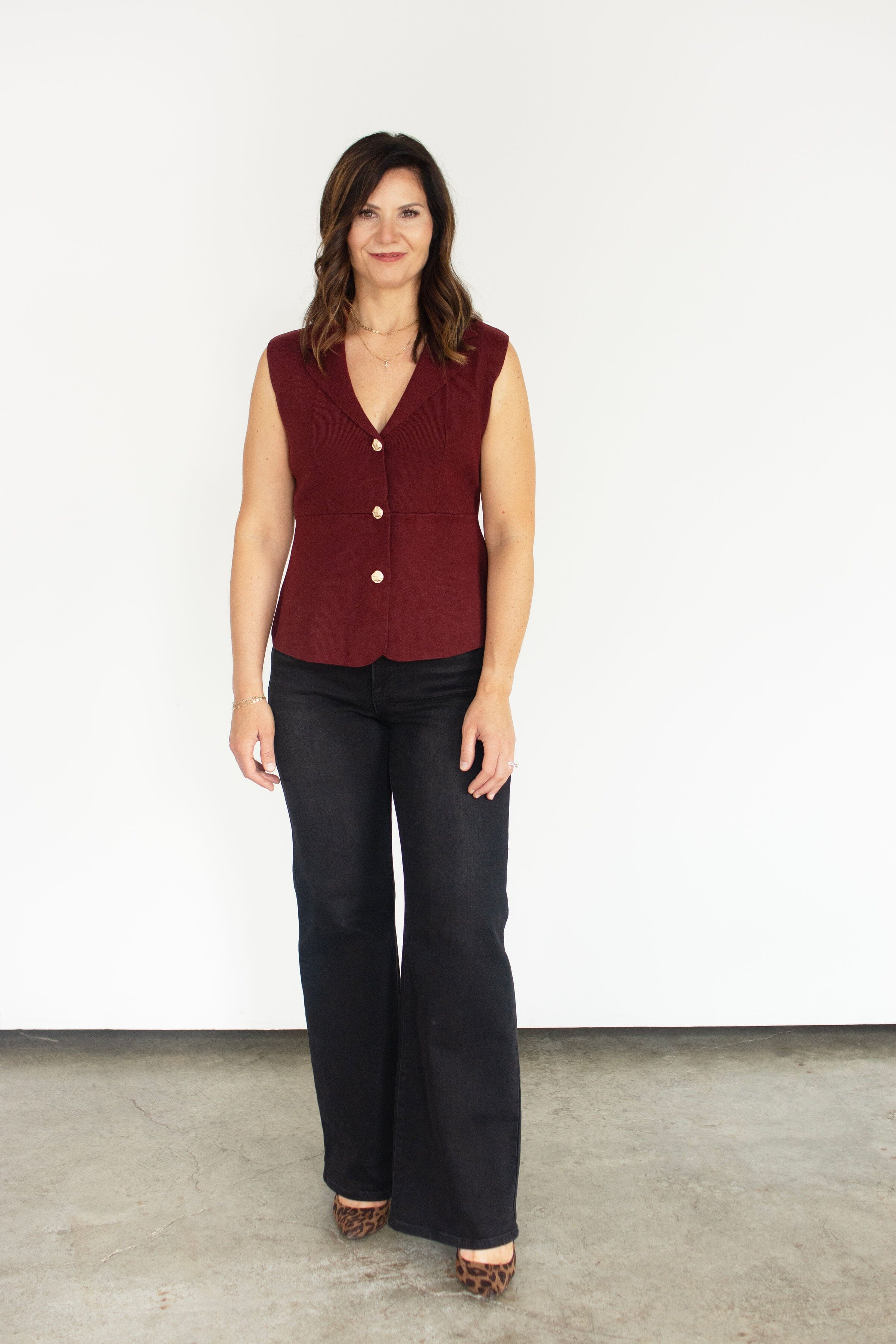 Burgundy Peplum Cardigan | Chic Gold Button Knit Cardigan