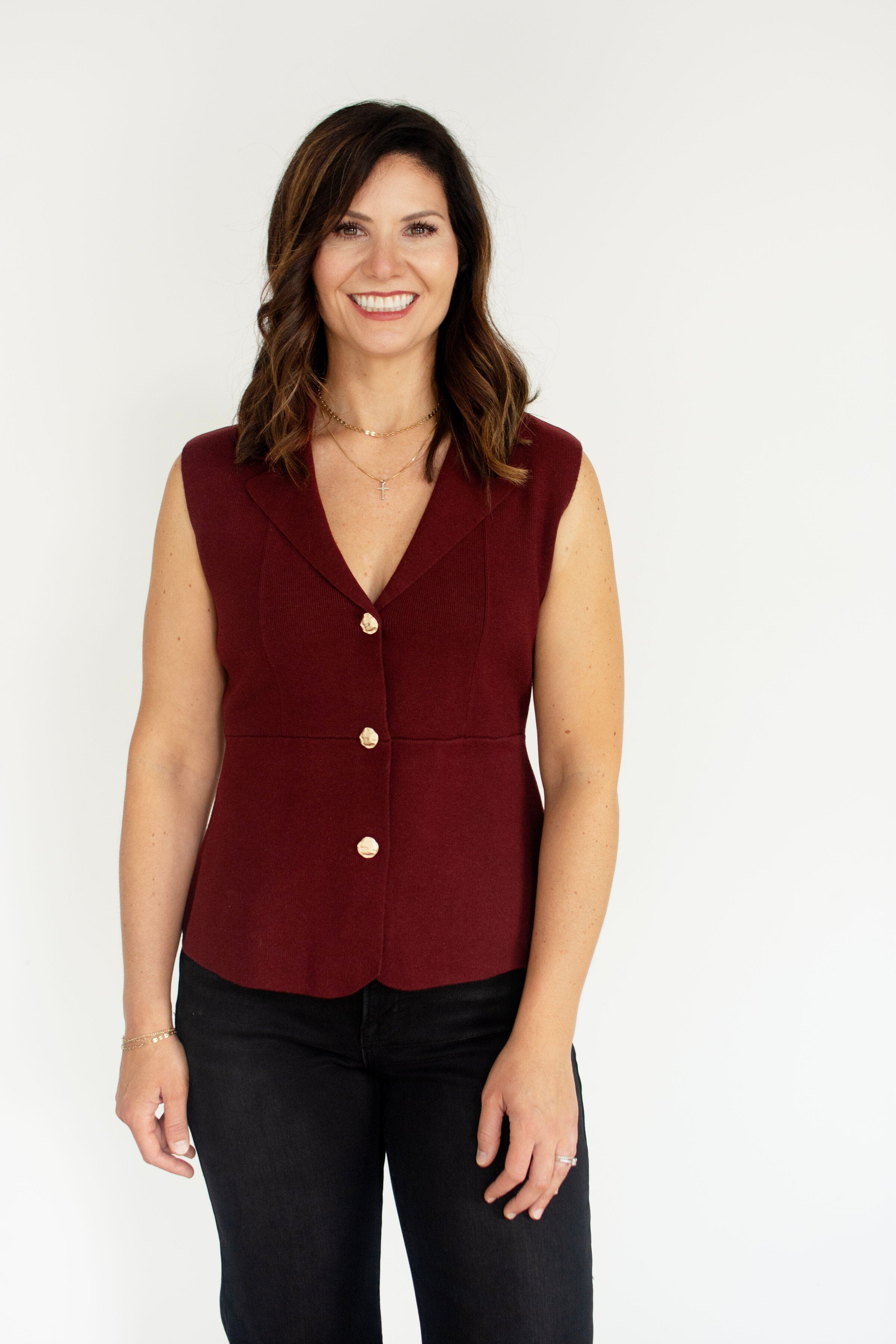 Burgundy Peplum Cardigan | Chic Gold Button Knit Cardigan
