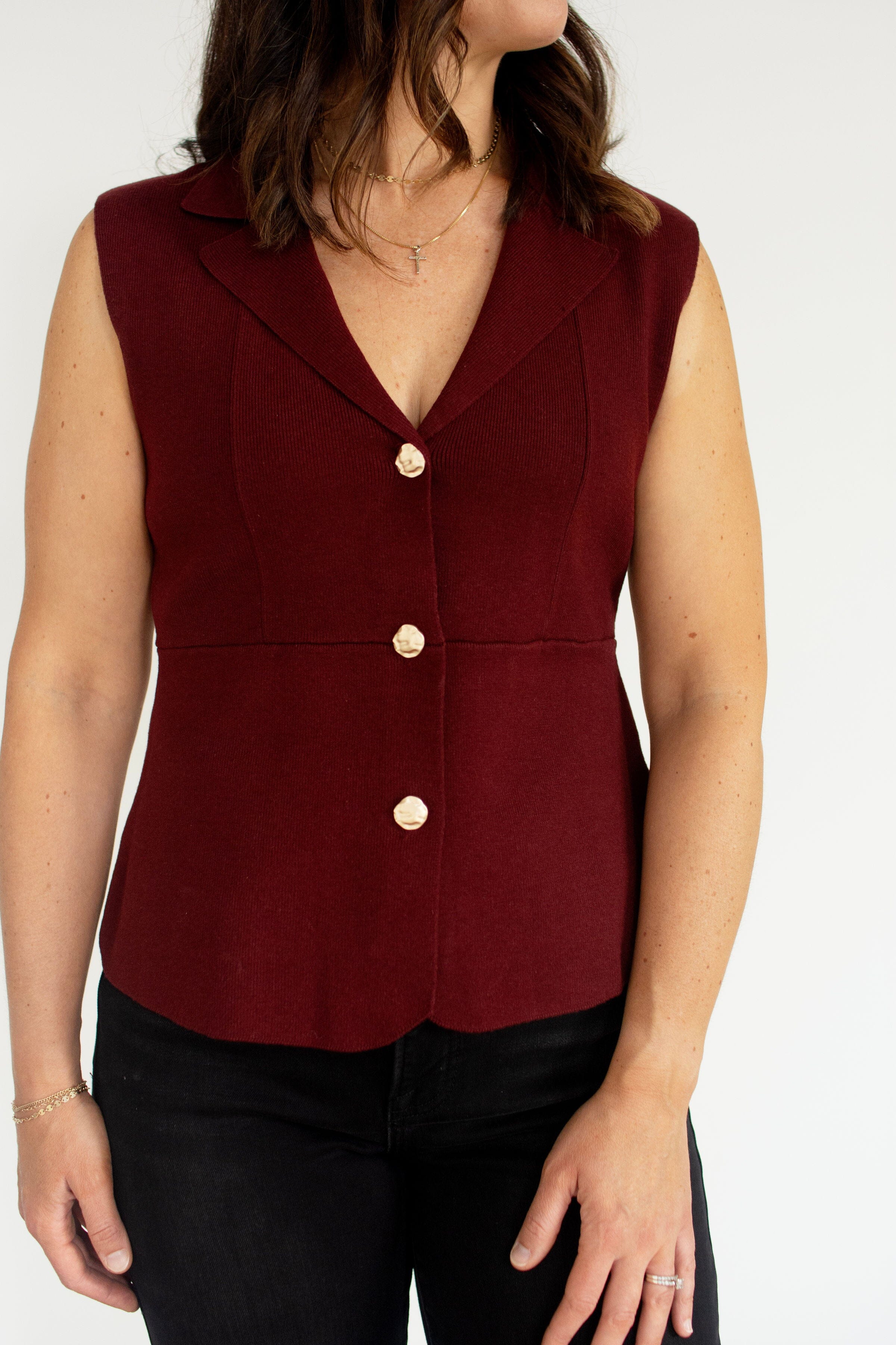 Burgundy Peplum Cardigan | Chic Gold Button Knit Cardigan