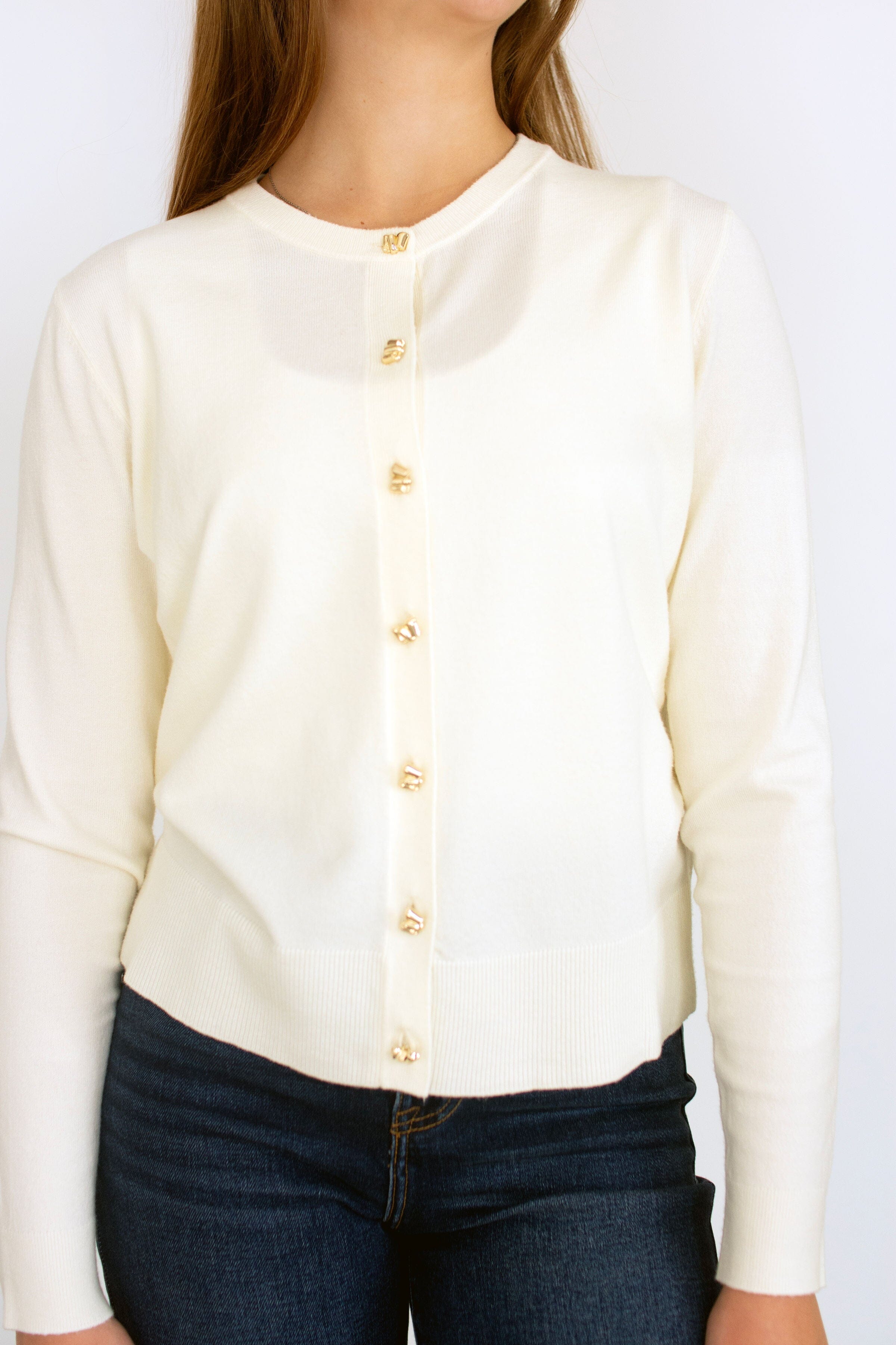 Ivory Cardigan | Chic Gold Button Knit Cardigan