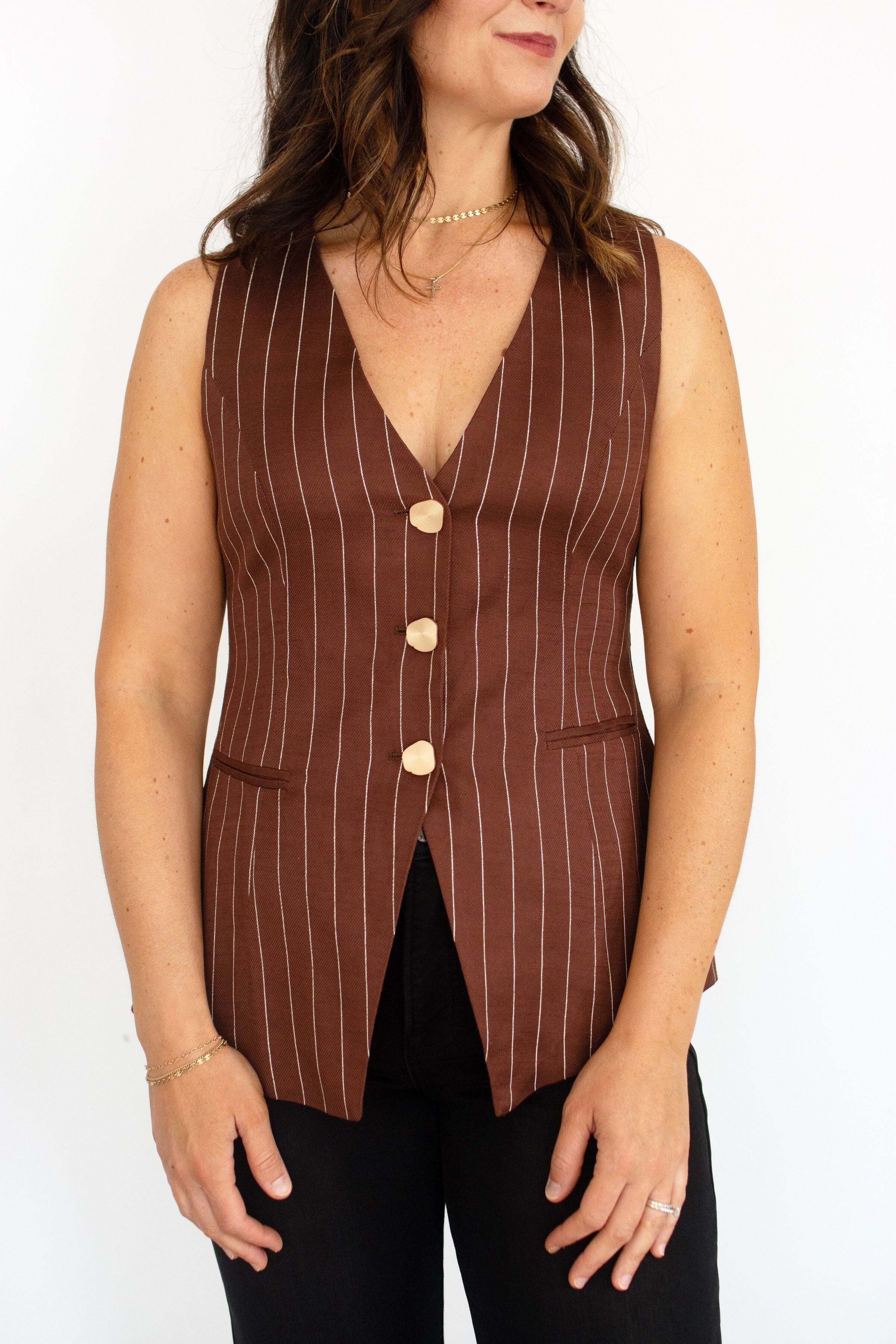 Tailored Pinstripe Waistcoat Vest – Brown & Ivory
