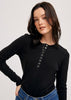 Black Ribbed Henley Knit Top