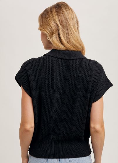 Black Knit Polo Sweater