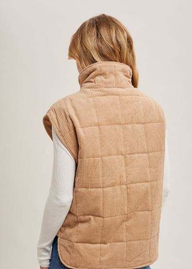 Latte Corduroy Quilted Puffer Vest