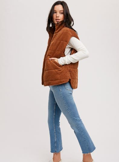 Rust Corduroy Quilted Puffer Vest