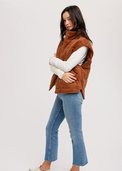 Rust Corduroy Quilted Puffer Vest