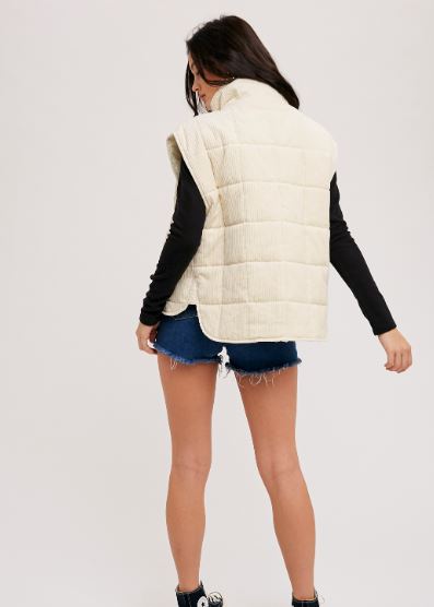 Cream Corduroy Quilted Puffer Vest