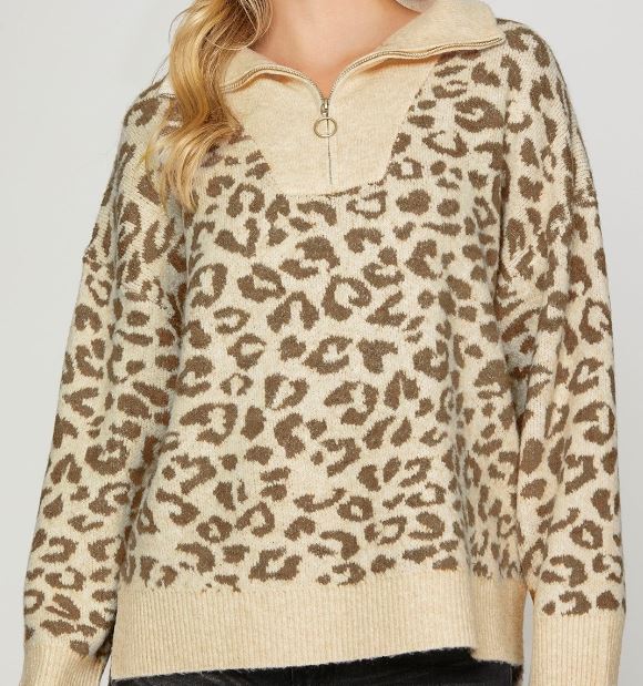 Leopard Half Zip Sweater