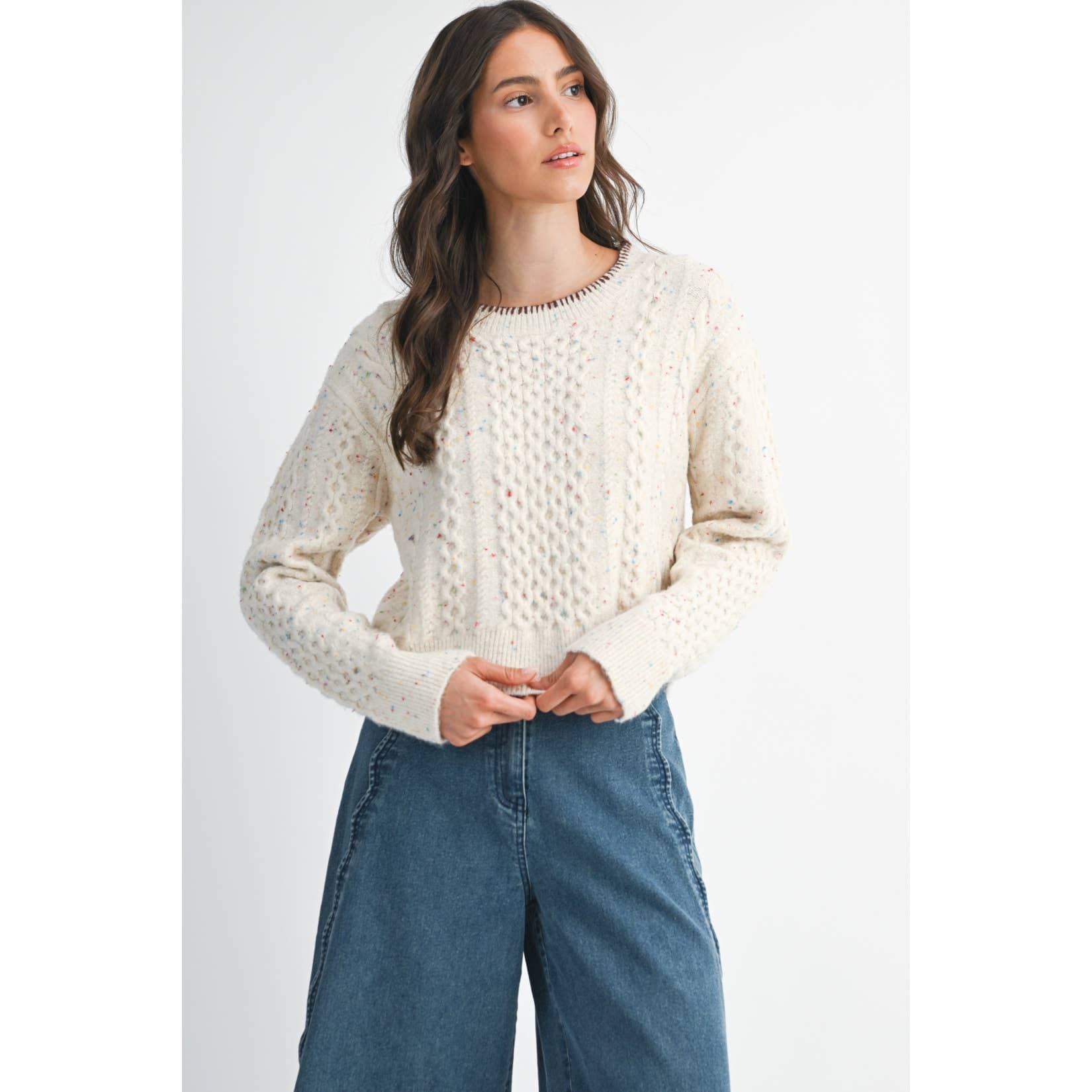 SPECKLED KNIT SWEATER: CREAM MULTI / S-M-L(3-2-1)