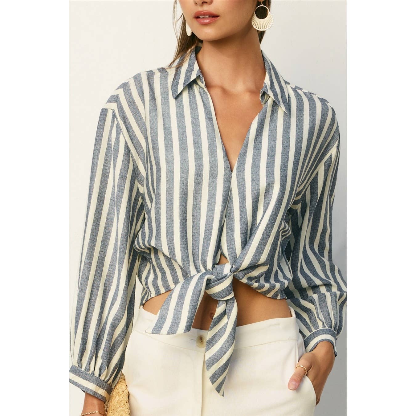 Saltwater Stripe Knot Front Shirt: CHAMBRAY STRIPE / S-M-L(2-2-2)
