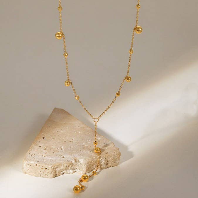 18K STAINLESS STEEL TARNISH FREE BALL Y NECKLACE | 40NK9617: GOLD | Stella & Grace Boutique .