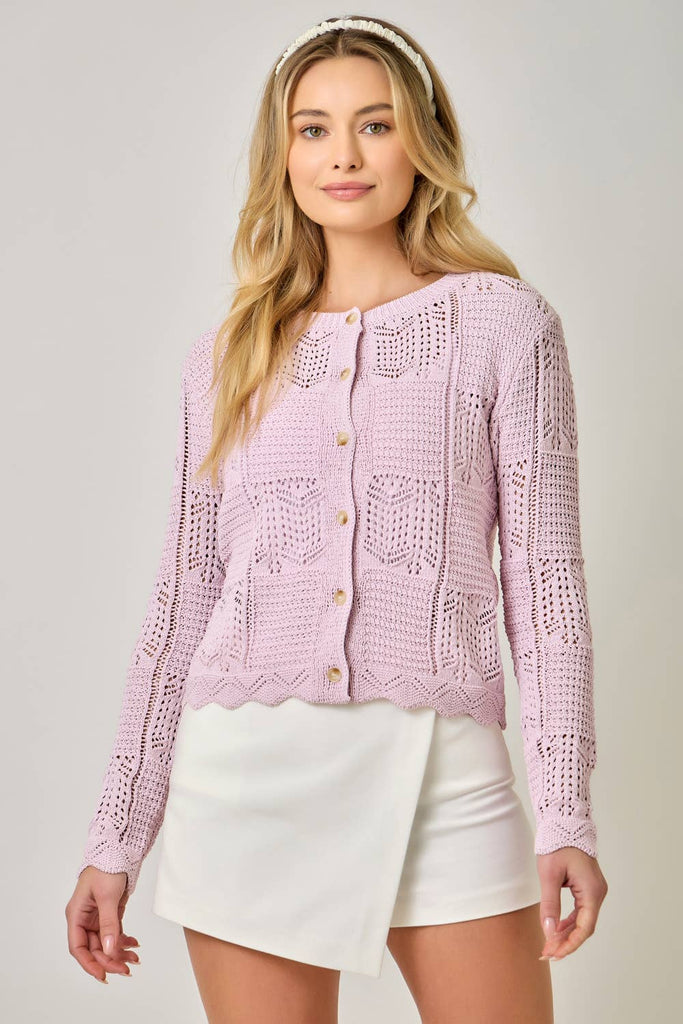 71163 Spring Pointelle Cardigan: Lavender / Small