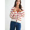 CHEVRON STRIPE BUTTON-UP KNIT CARDIGAN: CREAM/RUST MULTI / S-M-L(3-2-1)