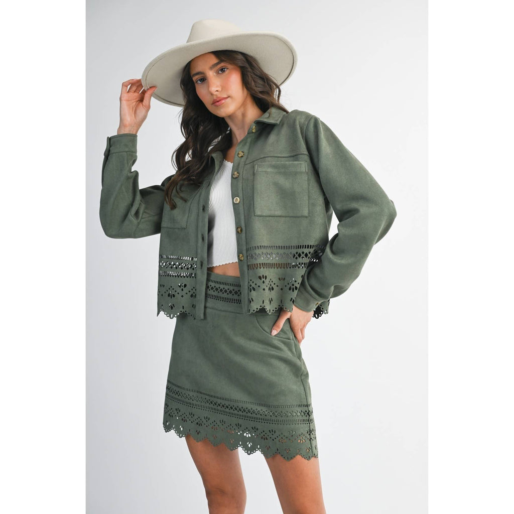 LASERCUT DETAILING JACKET: OLIVE / S-M-L(3-2-1)