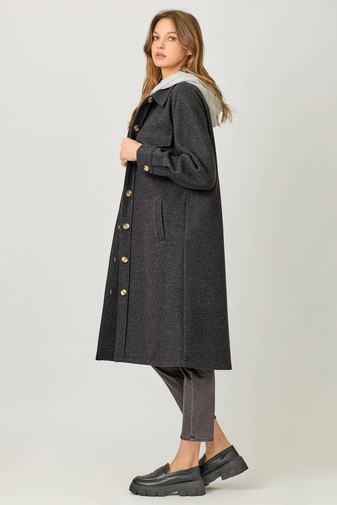 60737 Twofer Hoodie Solid Coat: Black / Small