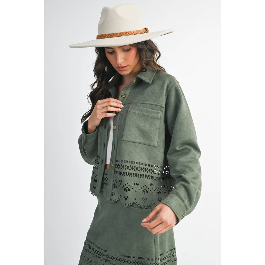 LASERCUT DETAILING JACKET: OLIVE / S-M-L(3-2-1)