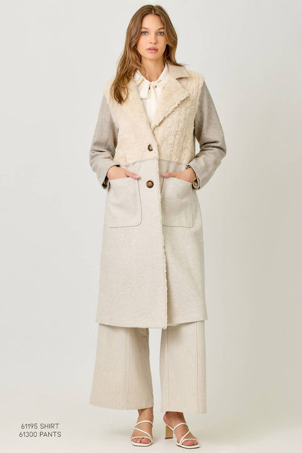 61307 Color Blocked Long Coat: Oatmeal Mix / Small