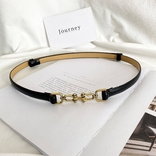 WAIST-HUGGING VINTAGE MATTE THIN BELT_CWABE0647: Black / (OS) 2