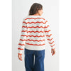 CHEVRON STRIPE BUTTON-UP KNIT CARDIGAN: CREAM/RUST MULTI / S-M-L(3-2-1)