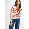 CHEVRON STRIPE BUTTON-UP KNIT CARDIGAN: CREAM/RUST MULTI / S-M-L(3-2-1)