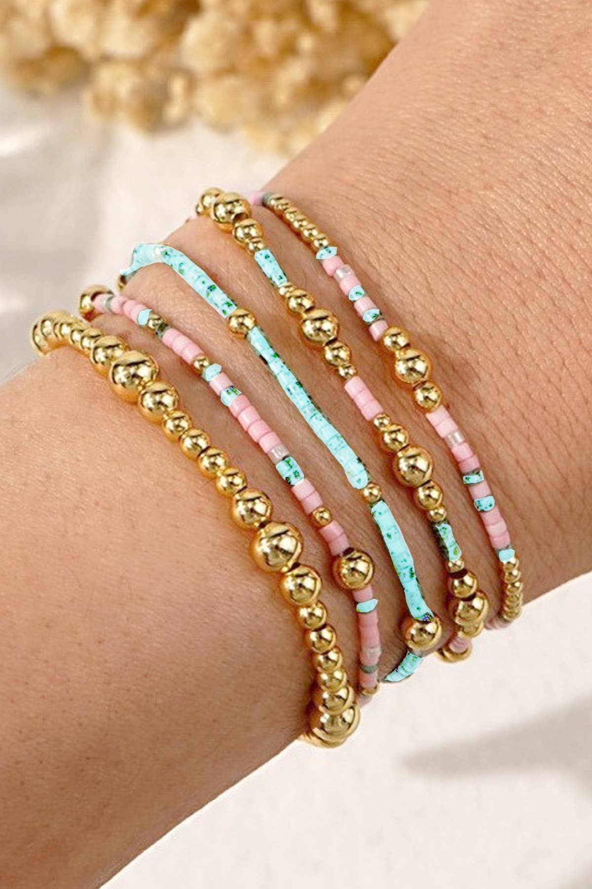 MULTI LAYER NATURAL STONE BALL CHAIN LINK BRACELET | 40B5182: MULTI | Stella & Grace Boutique .