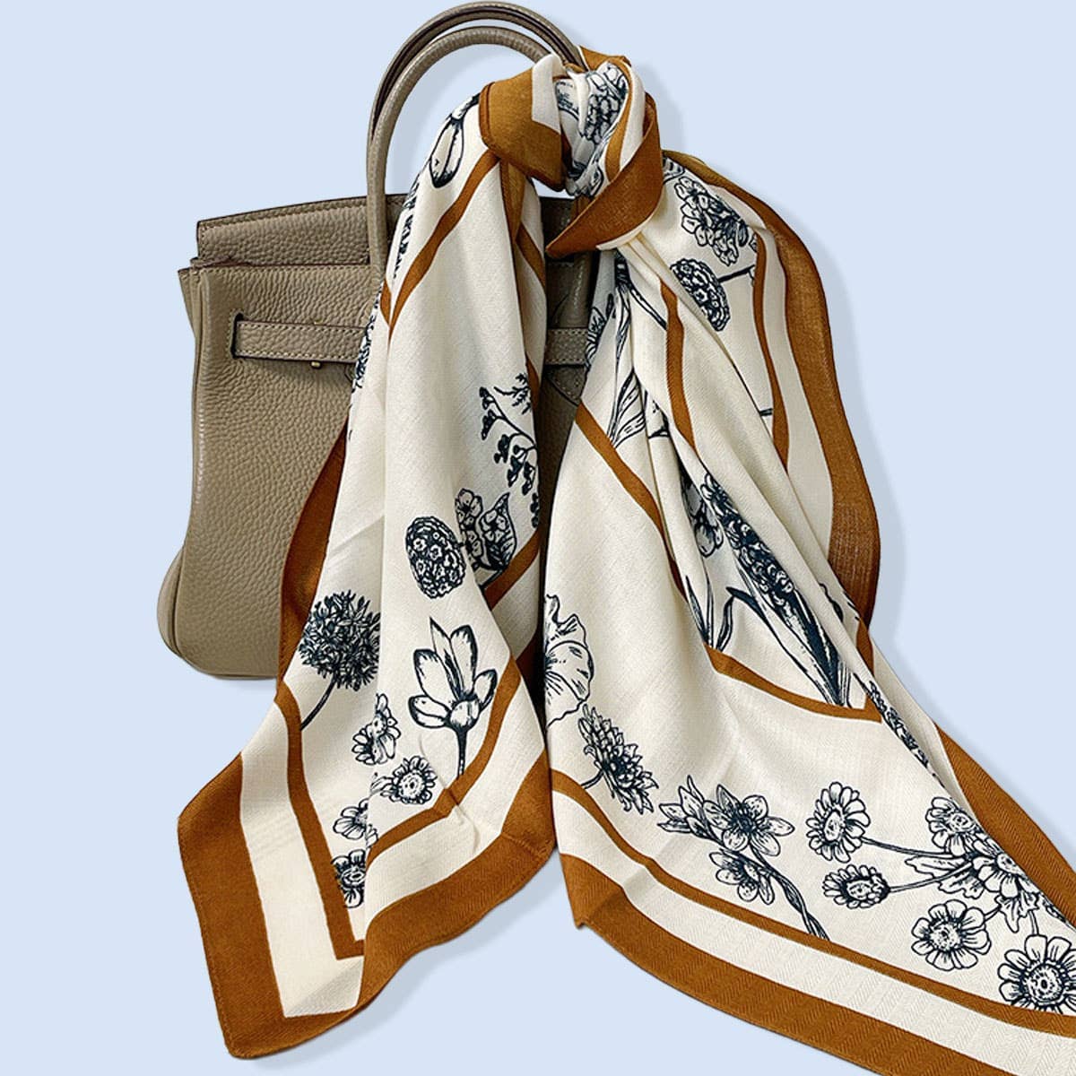 Floral Square Scarf – Elegant Wrap_CWASC0901: Brown / (OS) 2