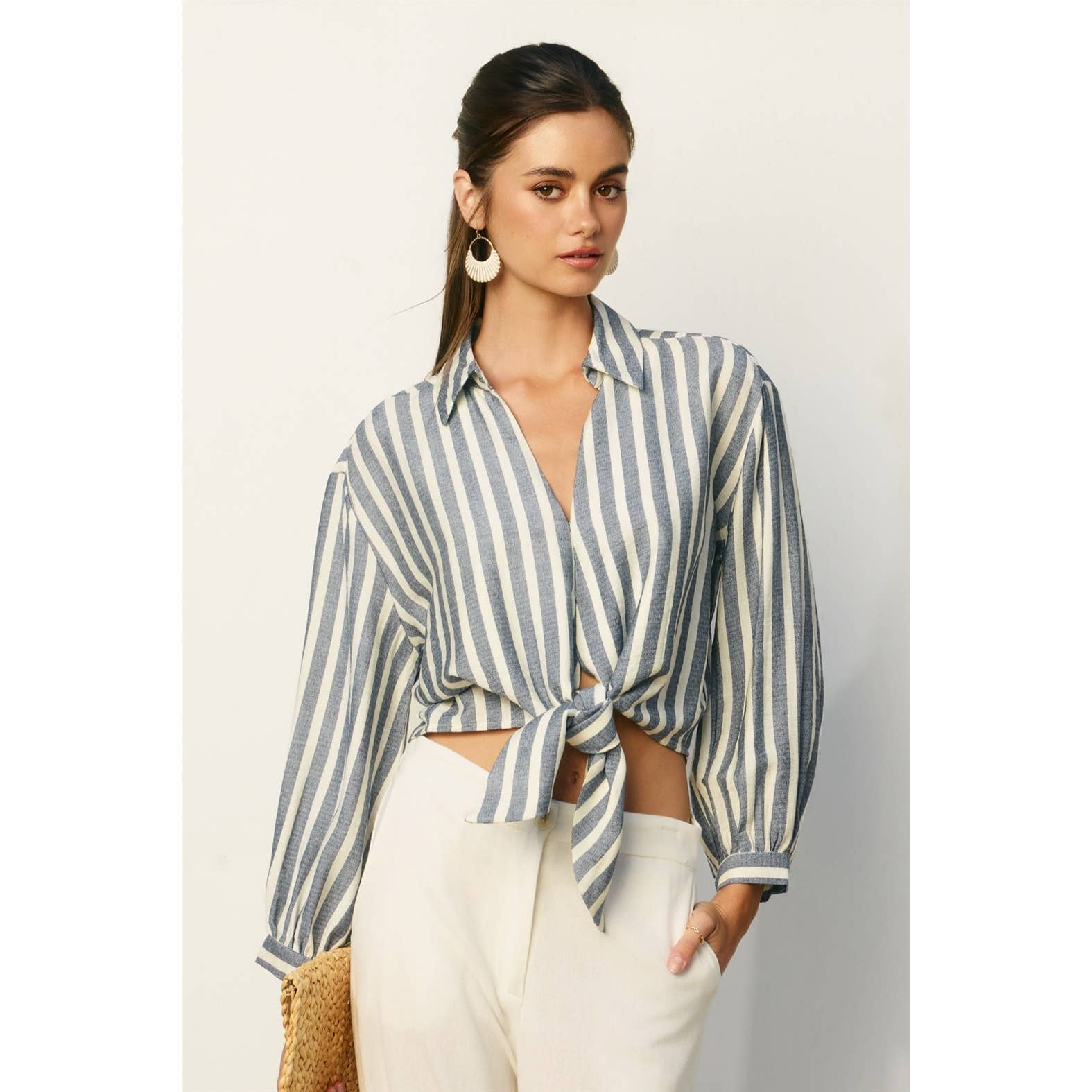 Saltwater Stripe Knot Front Shirt: CHAMBRAY STRIPE / S-M-L(2-2-2)