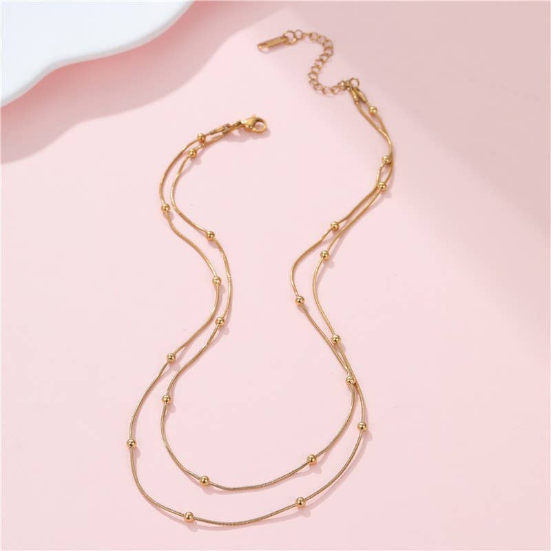 18K STAINLESS STEEL TARNISH FREE LAYERED NECKLACE | 40NK9684: Gold
