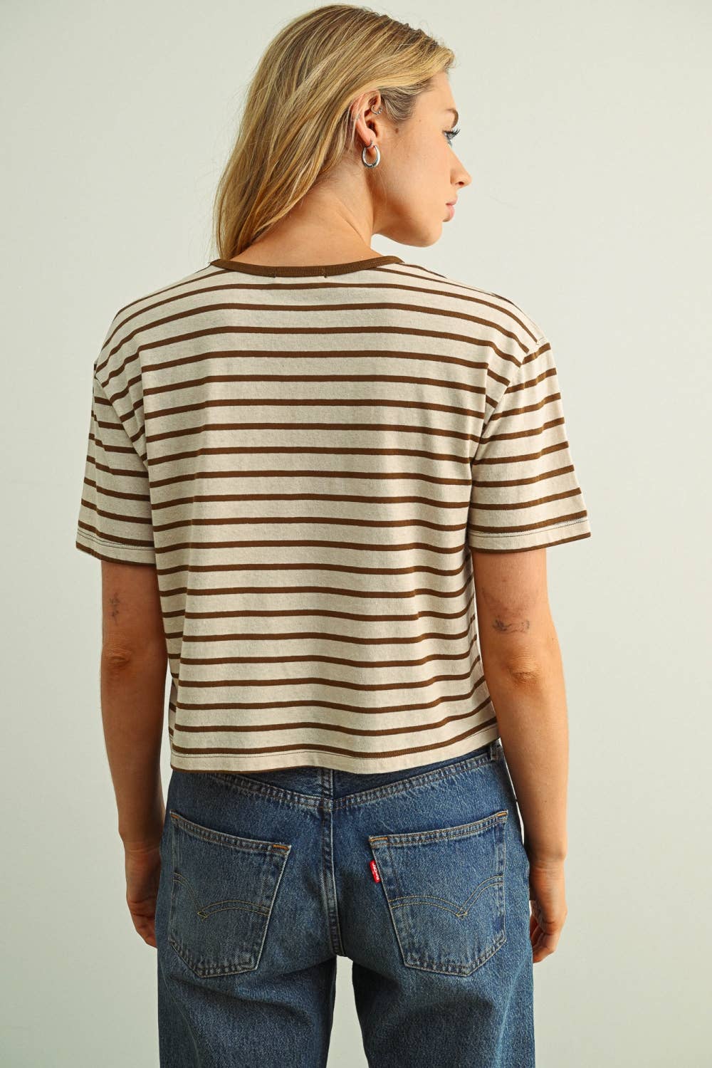 ET7452   ESSENTIAL STRIPE RINGER TEE: BROWN / S | Stella & Grace Boutique .