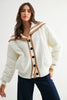 CONTRAST TRIM QUILTED KNIT JACKET - CJ25541: CREAM/CAMEL / S-M-L (3-2-1)