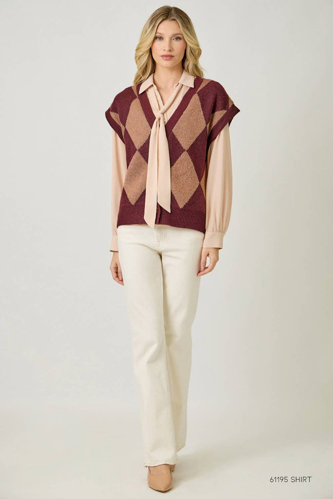 61140 Argyle Sweater Vest: Merlot / Small