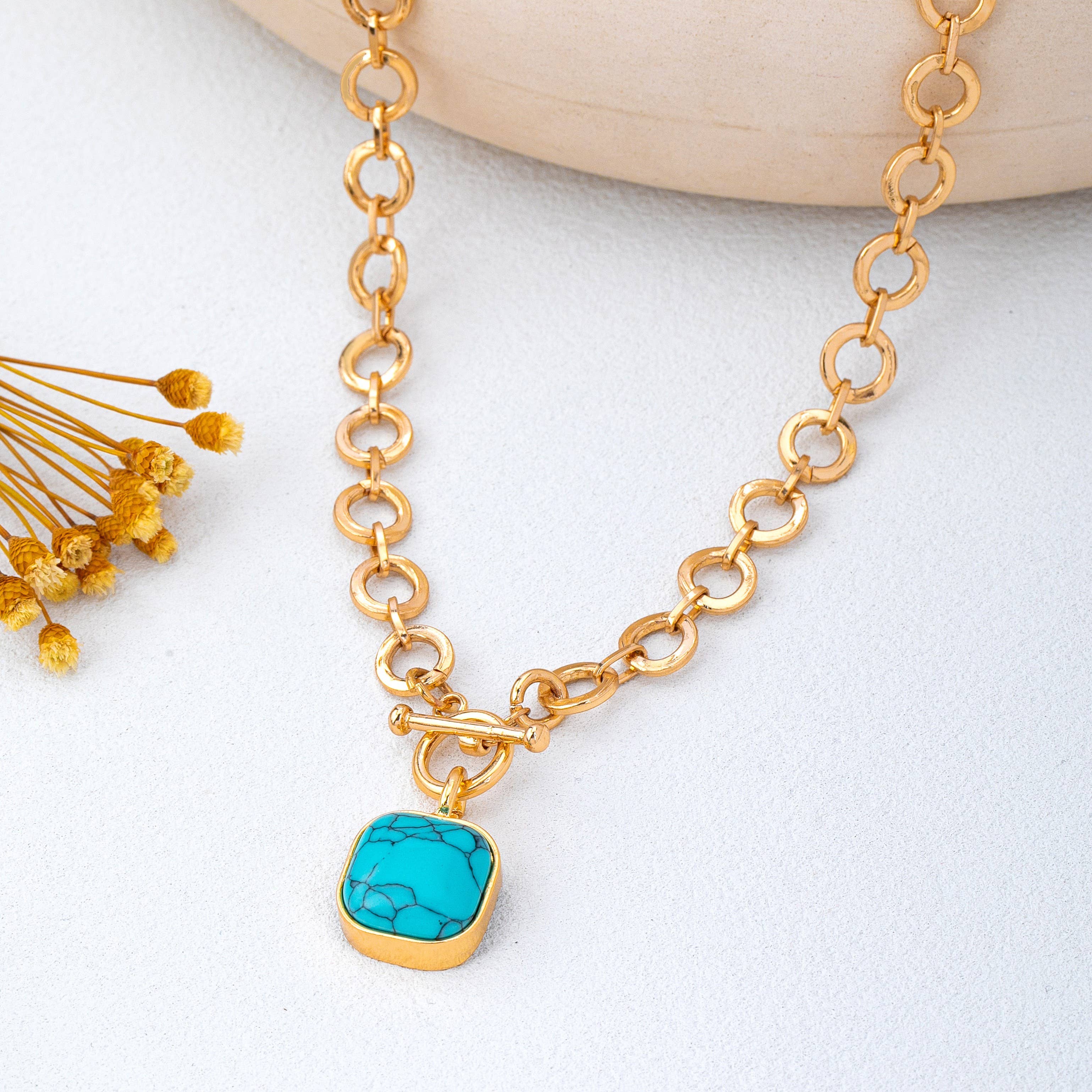Turquoise-Tone Medallion Toggle Necklace | 80N93042: Gold | Stella & Grace Boutique .
