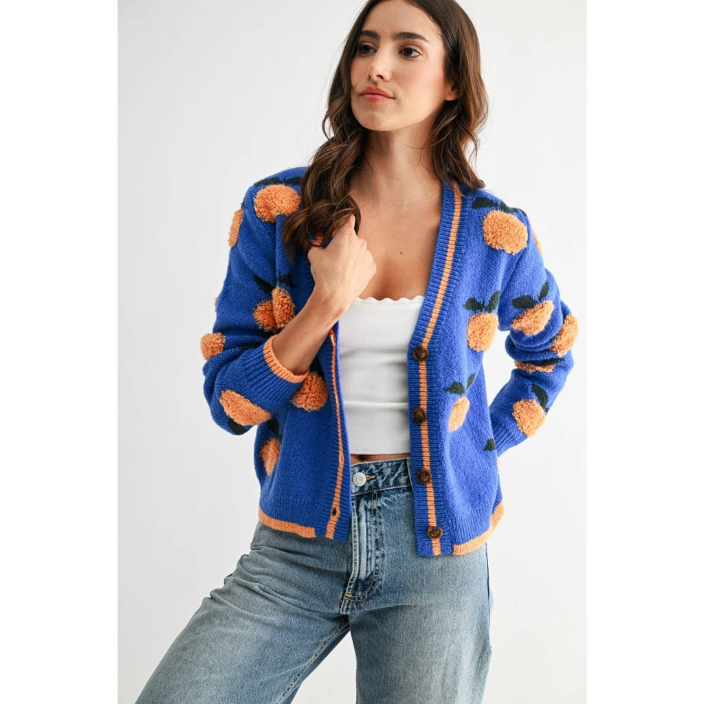 CJW26759 CARDIGAN WITH TEXTURED ORANGE ACCENTS: BLUE/LT. ORANGE / S-M-L(3-2-1)