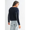 TORI RIBBON STITCH CABLE KNIT CARDIGAN : INDIGO/WHITE / S-M-L(3-2-1)
