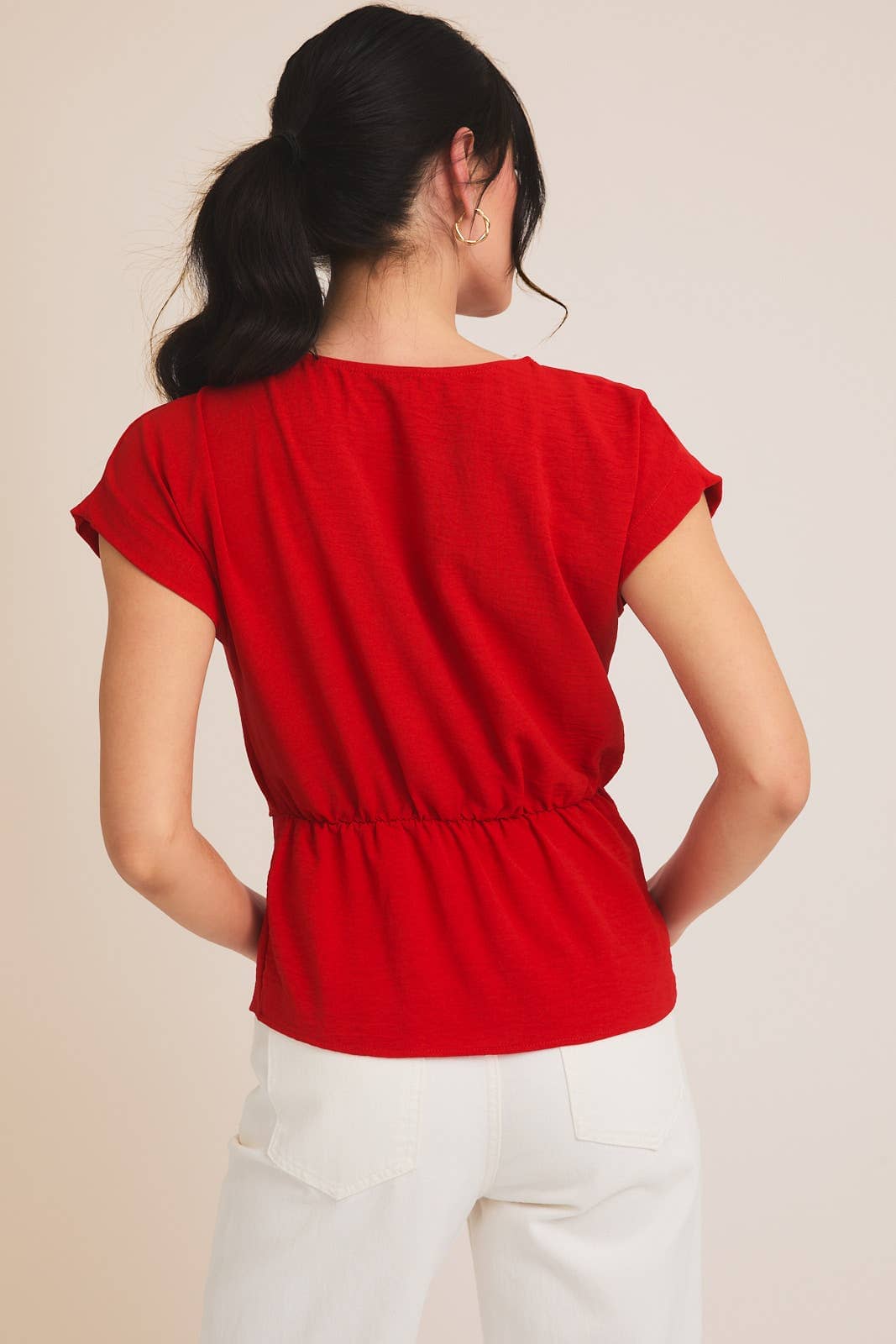 Red V-Neck Knotted Top
