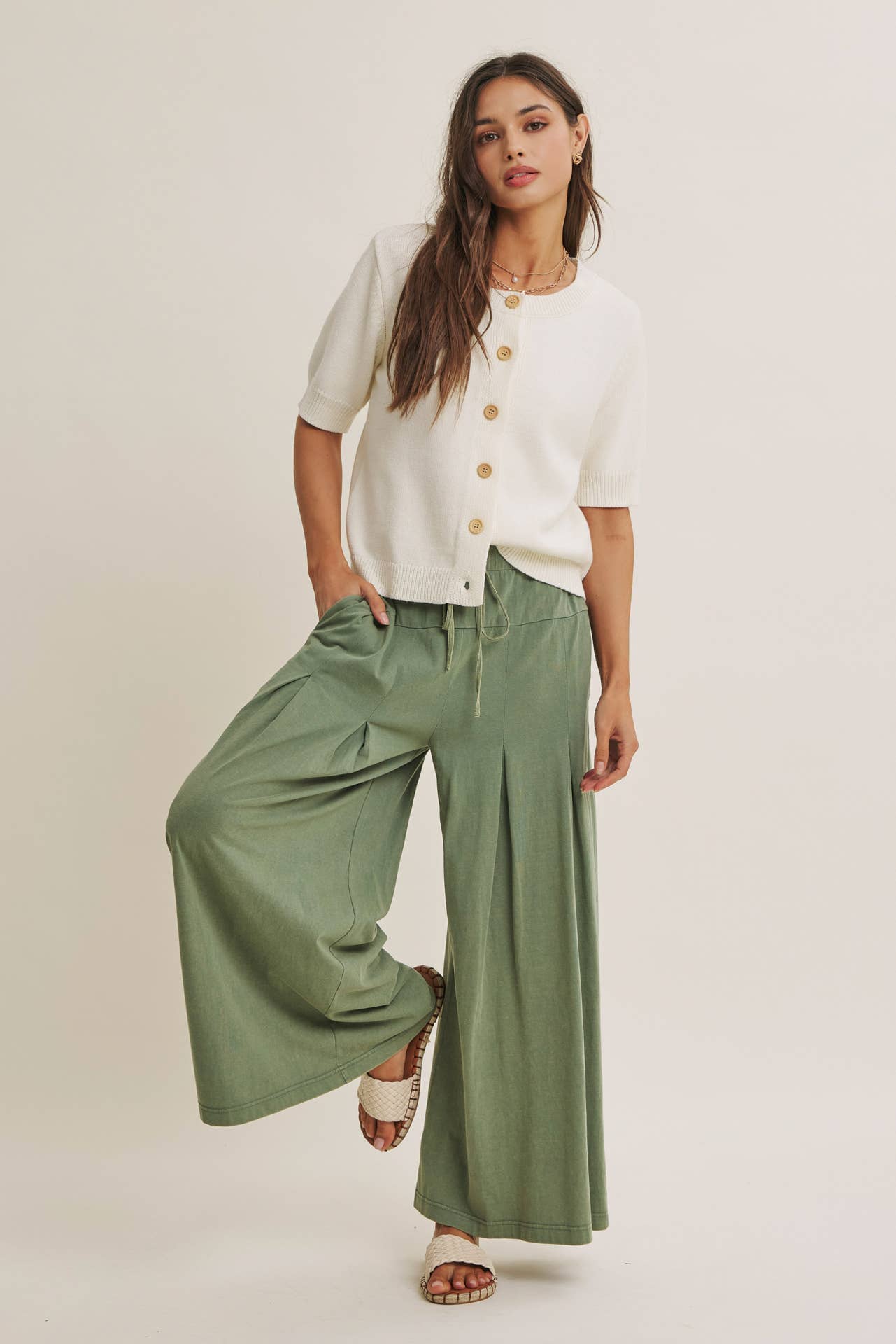 WEEKEND COFFEE MINIMAL SILHOUETTE COTTON CARDIGAN: IVORY / S