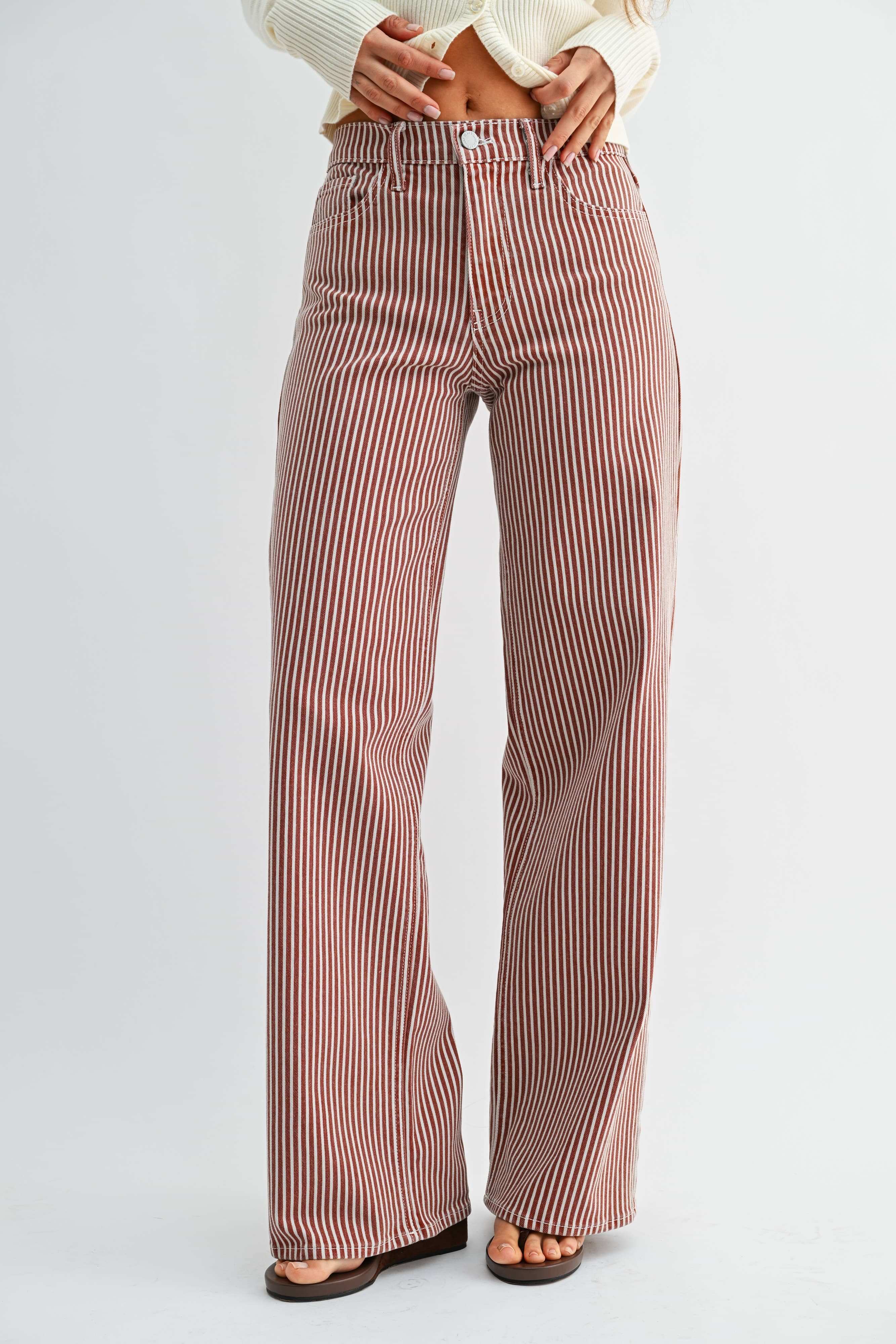 BP453J-A - SPICE BRWN STRIPE - Relaxed Wide Leg: 30