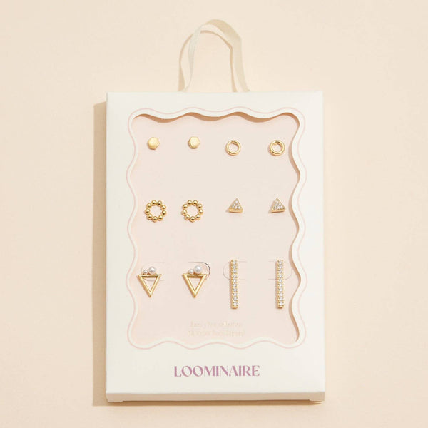 18K Gold Dipped Geometric & Crystal Stud Set: Gold / One / 4DE38120