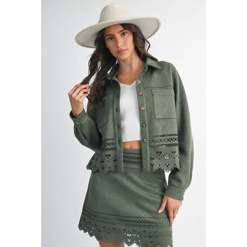 LASERCUT DETAILING JACKET: OLIVE / S-M-L(3-2-1)