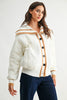 CONTRAST TRIM QUILTED KNIT JACKET - CJ25541: CREAM/CAMEL / S-M-L (3-2-1)