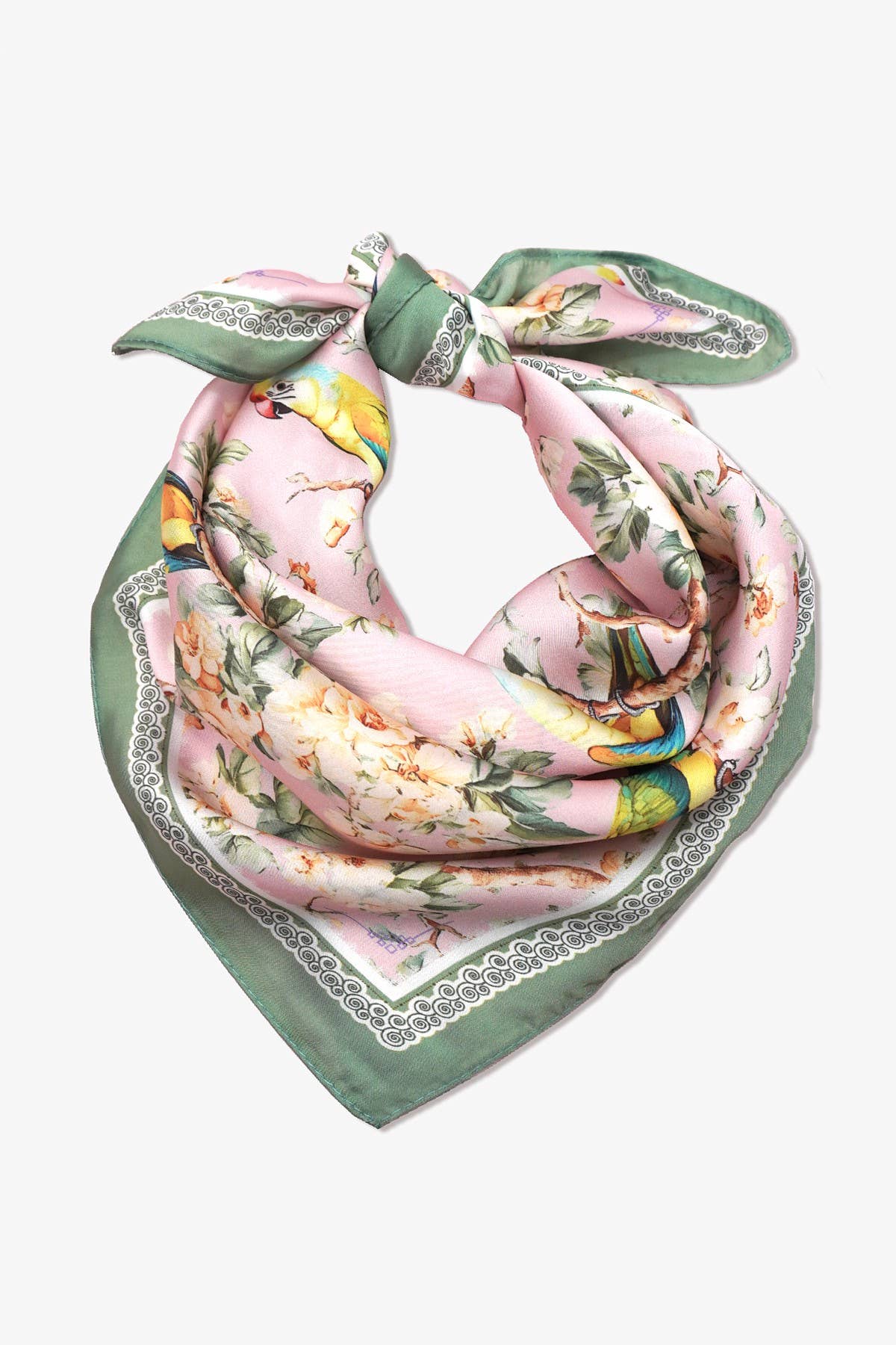 FLORAL BIRD PRINT SILKY FEEL BANDANA SCARF | 40SC641: Pink | Stella & Grace Boutique .