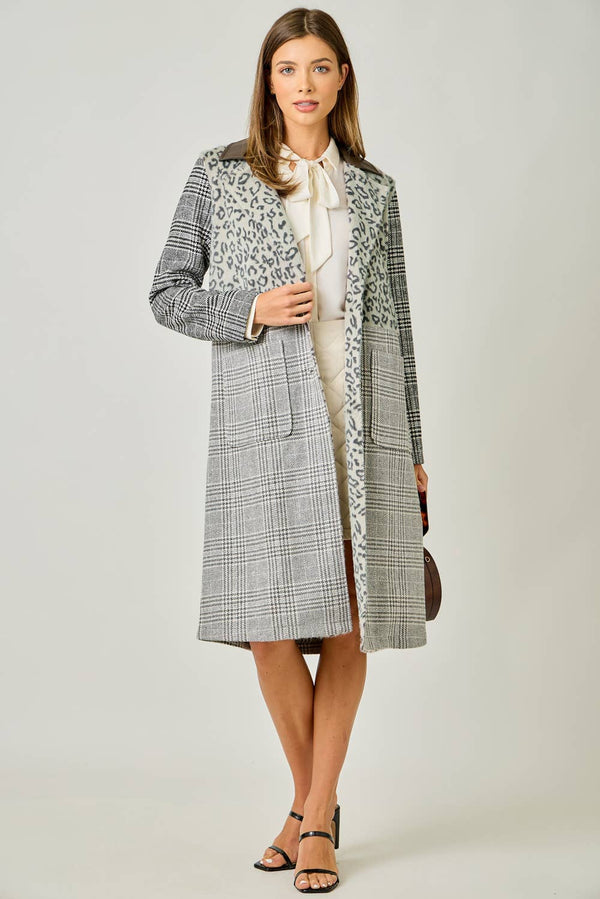 61271 Mixed Media Long Coat: Grey Mix / Small