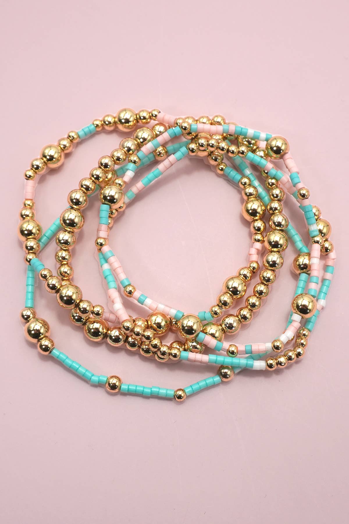 MULTI LAYER NATURAL STONE BALL CHAIN LINK BRACELET | 40B5182: MULTI | Stella & Grace Boutique .